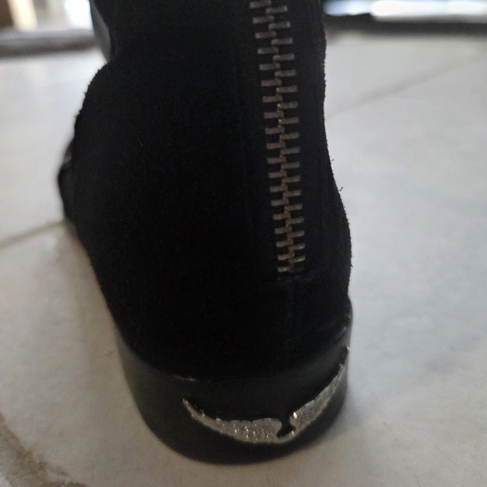 Zadig & Voltaire Black Suede Ankle Boot with Silver Wing Detail - Picture 2 of 7